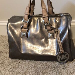 Metallic silver monogram Michael Kors bag